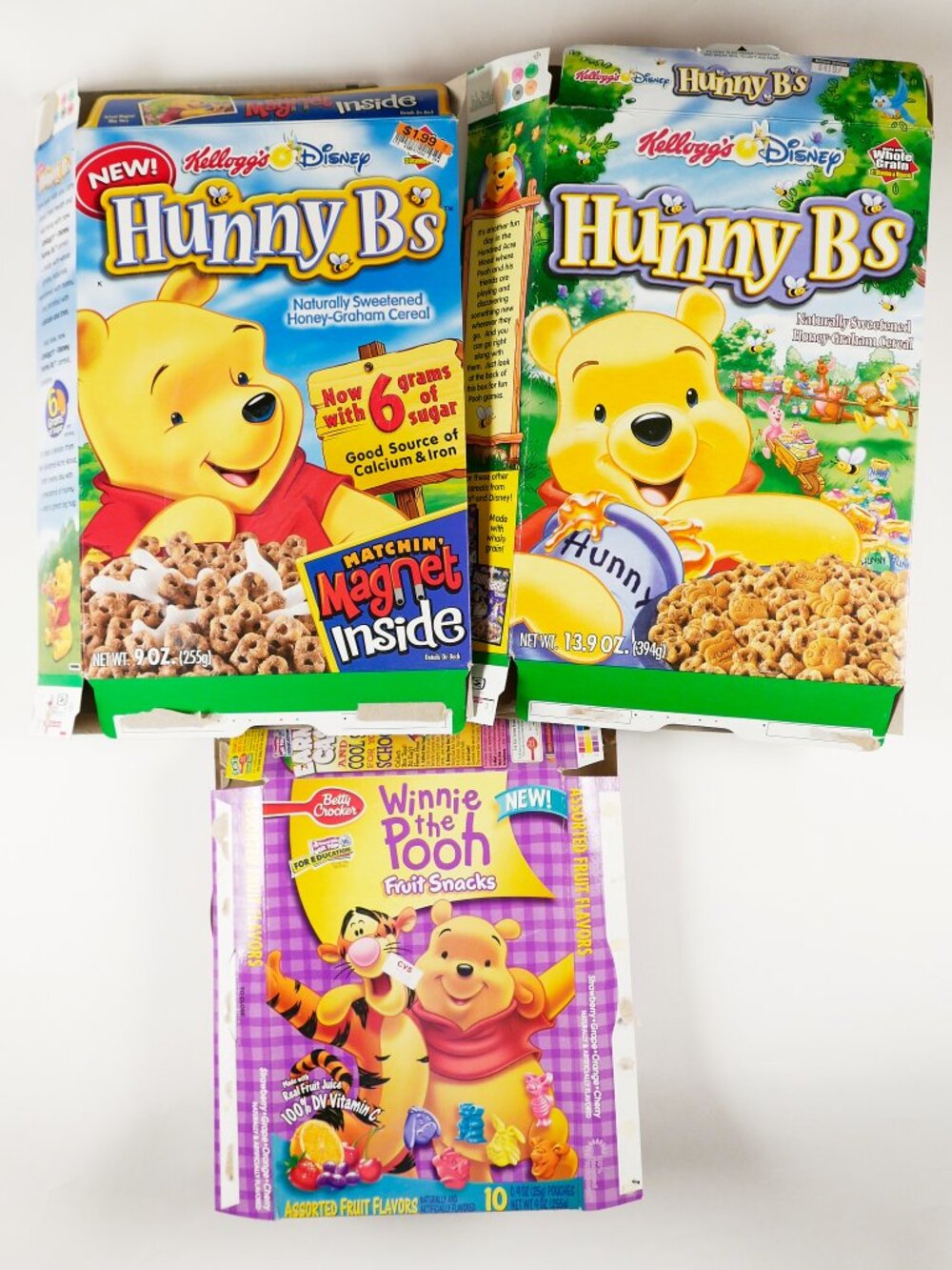 2001 Vintage Winnie the Pooh Kelloggs Hunny B Cereal & Betty Crocker Snack Boxes